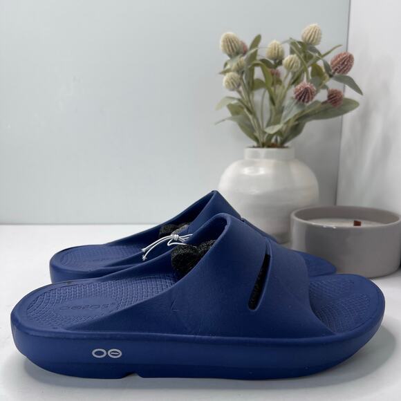 OOFOS OOahh Sport Slide Slip On Blue Women 10/Men 8 NWT Cushion Comfort Shoe - Picture 4 of 10